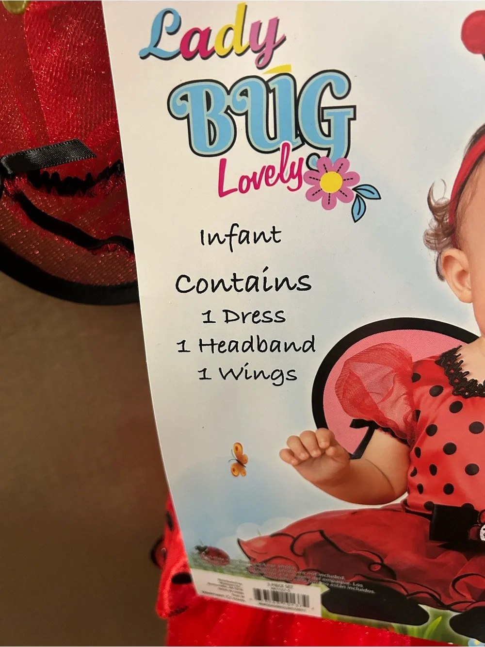Infant Ladybug Costume Dress with Headband and Wings - Red